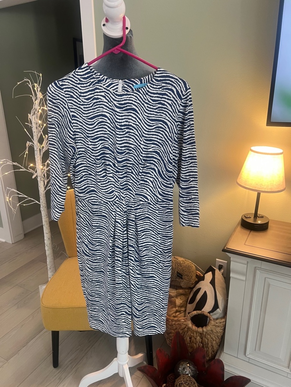 Women’s Navy and White Zebra Print Tie-Waist Dress